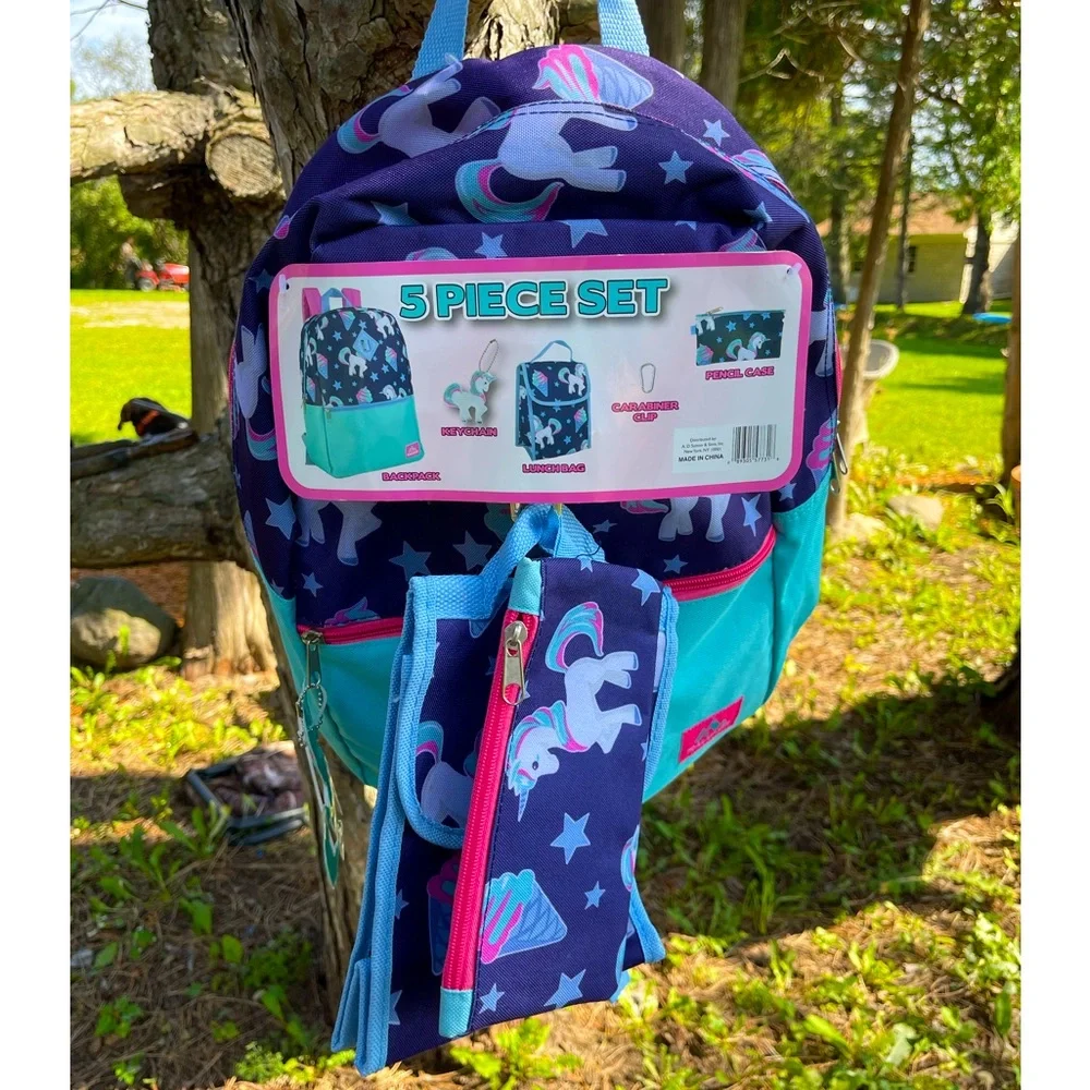 Five-Piece Unicorn Backpack Set NWT - Picture 3 of 6